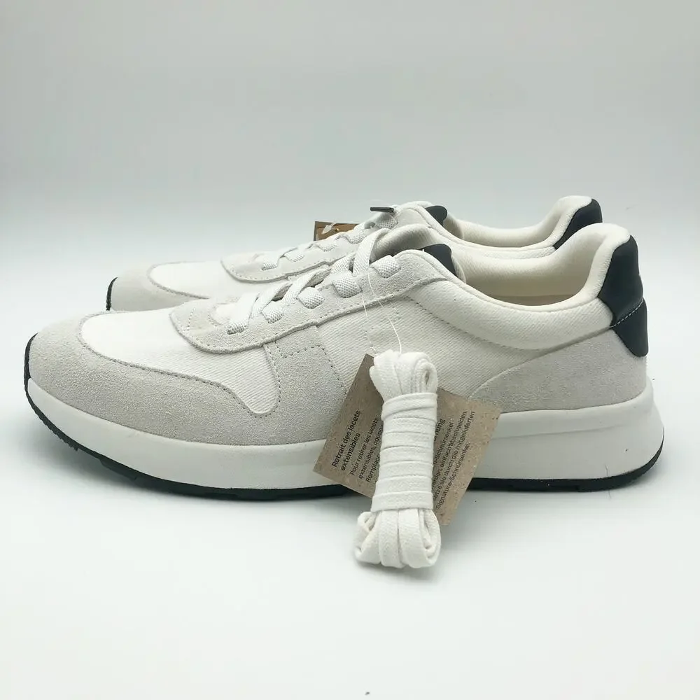 Toms Mens TRVL LITE Retro Runner Casual Sneaker Size 8.5 White Suede Twill NIB